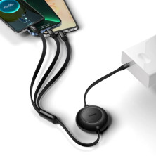 Кабель Baseus Bright Mirror 2 Series Retractable 3-in-1 Fast Charging Data Cable Type-C to Lightning+Type-C+MicroUSB 100W 1.1m Черный