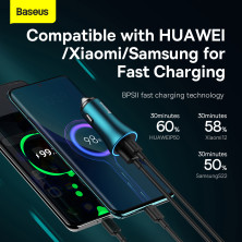 Автомобільний зарядний пристрій Baseus Golden Contactor Max Dual Fast Charger Car Charger 60W USB+Type-C Блакитний