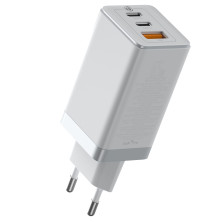 Сетевое зарядное устройство Baseus Quick GaN2 Pro QC4.0+PD3.0 65W USB+2Type-C 5A + кабель Baseus Type-C to Type-C 100W 20V/5A 1м Белый