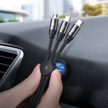 Кабель Baseus Car Co-sharing Cable 3-in-1 Fast Charging Data Cable USB to Lightning+Type-C+MicroUSB 3.5А 1m Чорний