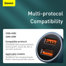 Автомобільний зарядний пристрій Baseus Golden Contactor Pro Dual Quick Charger Car Charger 40W 2USB Блакитний