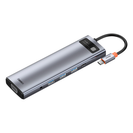 USB-хаб Baseus 11in1 Metal Gleam 11-Port Type-C HUB Adapter Type-C to USB3.0*3, Type-C(PD)*1, 4KHDMI*2, VGA, RJ45, AUX, TF, SD Серый