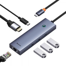 USB-хаб Baseus 6in1 UltraJoy 6-Port Type-C HUB Adapter Type-C to USB3.0*3, Type-C(PD)*1, 4KHDMI, RJ45 Сірий