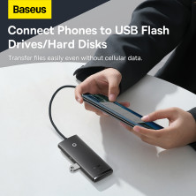 USB-хаб Baseus 4in1 Lite Series 4-Port Type-A HUB Adapter Type-A to USB3.0*4 кабель 0.25м Чорний
