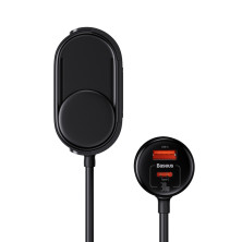 Автомобільний зарядний пристрій Baseus High Efficiency Pro 1-for-2 Car Cigarette Lighter 30W USB+Type-C + 2 Прикурювача Чорний