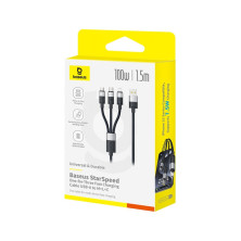 Кабель Baseus StarSpeed Series 3-in-1 Fast Charging Data Cable USB to Lightning+Type-C+MicroUSB 100W 1.5m Чорний