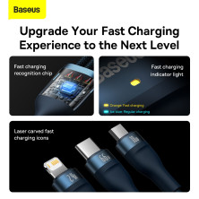 Кабель Baseus Flash Series 2 3-in-1 Fast Charging Data Cable USB to Lightning+Type-C+MicroUSB 66W 1.2m Синий