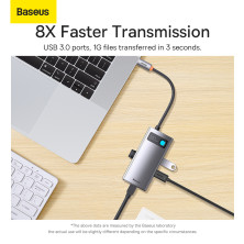 USB-хаб Baseus 4in1 Metal Gleam 4-Port Type-C HUB Adapter Type-C to USB3.0*3, RJ45 Сірий