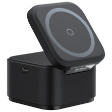 Бездротовий зарядний пристрій Baseus MagPro Series 2-in-1 Magnetic з функцією MagSafe і Qi2 20W та вбудованим кабелем Type-C Чорний