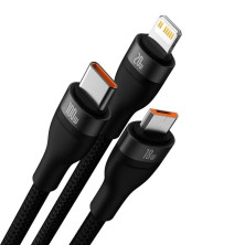 Кабель Baseus Flash Series 2 3-in-2 Fast Charging Data Cable  USB+Type-C to Lightning+Type-C+MicroUSB 100W 1.2m Чорний