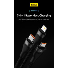 Кабель Baseus Flash Series 2 3-in-1 Fast Charging Data Cable USB to Lightning+Type-C+MicroUSB 100W 1.2m Черный