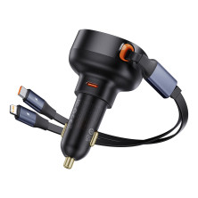 Автомобільний зарядний пристрій Baseus Enjoyment Pro Retractable 60W Type-C і з вбудованим кабелем 2-in-1 Type-C и Lightning  0.70м Чорний