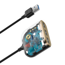 USB-хаб Baseus 5in1 Square Round HUB Adapter Type-A to USB3.0, USB2.0*3, Micro USB кабель 1м Чорний