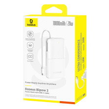 УМБ Baseus Bipow 2 with USB-C Cable 10000mAh 20W з технологією QC3.0+PD3.0 та Type-C кабелем 20W Білий