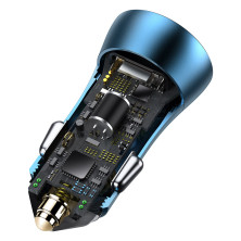Автомобильное зарядное устройство Baseus Golden Contactor Pro Dual Quick Charger Car Charger 40W USB+Type-C + Кабель Type-C to Lightning 1м Голубой