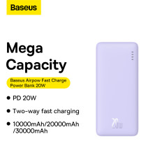 УМБ Baseus Airpow Fast Charge 10000mAh 20W 3A з технологією QC3.0+PD3.0 USB+Type-C Фіолетовий