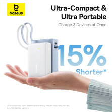 УМБ Baseus PicoGo Digital Display 10000mAh 45W 3A з технологією QC3.0+PD3.0 і Type-C кабелем 45W Білий