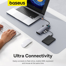 USB-хаб Baseus 11in1 Metal Gleam 11-Port Type-C HUB Adapter Type-C to USB3.0*3, USB2.0*1,Type-C(PD)*1, 4KHDMI*1, VGA, RJ45, TF, SD Серый