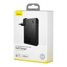 Сетевое зарядное устройство Baseus GaN 2in1 QC3.0+PD3.0 45W USB+Type-C 5A с функцией Павербанка 10000mAh + кабель Type-C 60W 20V/3A 1м Черный
