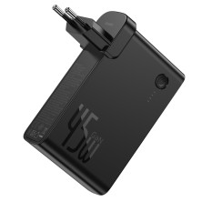 Сетевое зарядное устройство Baseus GaN 2in1 QC3.0+PD3.0 45W USB+Type-C 5A с функцией Павербанка 10000mAh + кабель Type-C 60W 20V/3A 1м Черный