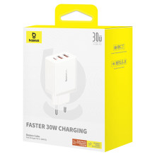 Мережевий зарядний пристрій Baseus Cube Fast Charger QC3.0+PD3.0 30W 2USB+Type-C 3A Білий