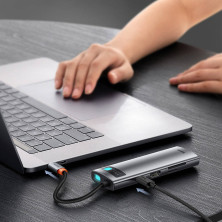 USB-хаб Baseus 7in1 Metal Gleam 7-Port Type-C HUB Adapter Type-C to USB3.0*2, Type-C(PD)*1, Type-C*1, 4KHDMI, TF, SD Серый