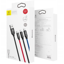 Кабель Baseus Three Primary Colors 3-in-1 Fast Charging Data Cable USB to Lightning+Type-C+MicroUSB 3.5А 0.3m Чорний