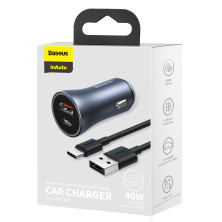 Автомобильное зарядное устройство Baseus Golden Contactor Pro Dual Quick Charger Car Charger 40W USB+Type-C + Кабель USB to Type-C 1м Серый