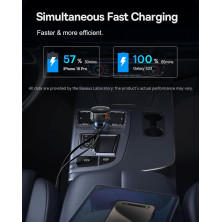 Автомобільний зарядний пристрій Baseus Enjoyment Pro Retractable 55W USB і з вбудованим кабелем Lightning 0.70м Чорний