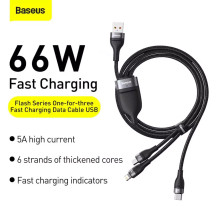 Кабель Baseus Flash Series 2 3-in-1 Fast Charging Data Cable USB to Lightning+Type-C+MicroUSB 66W 1.2m Черный