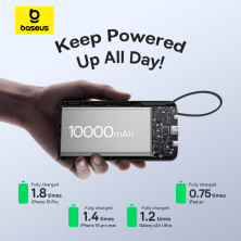 УМБ Baseus Bipow 2 with USB-C Cable 10000mAh 20W з технологією QC3.0+PD3.0 та Type-C кабелем 20W Чорний