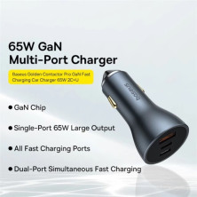 Автомобільний зарядний пристрій Baseus Golden Contactor Pro GaN Fast Charging Car Charger 65W USB+2Type-C Сірий