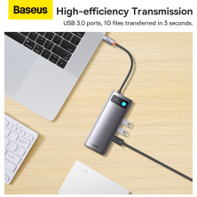 USB-хаб Baseus 7in1 Metal Gleam -Port Type-C HUB Adapter Type-C to USB3.0*3, Type-C(PD)*1, 4KHDMI, VGA, RJ45 Сірий