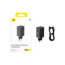 Сетевое зарядное устройство Baseus GaN6 Pro 65W 2USB+2Type-C + кабель Baseus Type-C to Type-C 100W 20V/5A 1м Черный