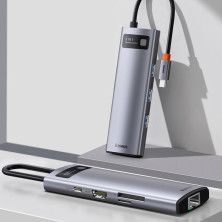 USB-хаб Baseus 8in1 Metal Gleam 8-Port Type-C HUB Adapter Type-C to USB3.0*3, Type-C(PD)*1, 4KHDMI, RJ45, TF, SD Серый