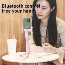 Селфи-монопод Baseus Bluetooth Folding Bracket 2in1 с функцией штатива и пультом Bluetooth Розовый