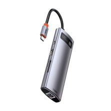 USB-хаб Baseus 8in1 Metal Gleam 8-Port Type-C HUB Adapter Type-C to USB3.0*3, Type-C(PD)*1, 4KHDMI, RJ45, TF, SD Серый