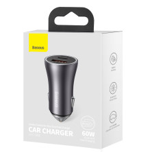 Автомобильное зарядное устройство Baseus Golden Contactor Max Dual Fast Charger Car Charger 60W USB+Type-C Серый