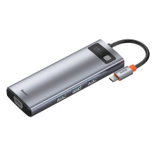 USB-хаб Baseus 9in1 Metal Gleam 9-Port Type-C HUB Adapter Type-C to USB3.0*3, Type-C(PD)*1, 4KHDMI, VGA, RJ45, TF, SD Сірий