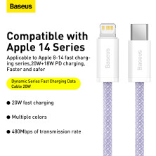 Кабель Baseus Dynamic 2 Series Fast Charging Data Cable Type-C to Lightning PD 20W 1m Фиолетовый