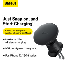 Бездротовий автомобільний зарядний пристрій Baseus CW01 Magnetic Wireless Charging Car Mount Claw з функцією MagSafe і технологією Qi 15W Чорний