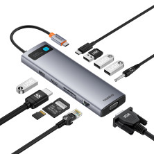 USB-хаб Baseus 11in1 Metal Gleam 11-Port Type-C HUB Adapter Type-C to USB3.0*3, USB2.0*1,Type-C(PD)*1, 4KHDMI*1, VGA, RJ45, TF, SD Серый