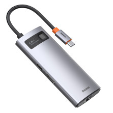 USB-хаб Baseus 6in1 Metal Gleam 6-Port Type-C HUB Adapter Type-C to USB3.0*3, Type-C(PD)*1, 4KHDMI, RJ45 Сірий