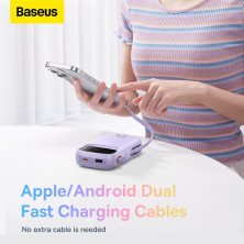 УМБ Baseus Qpow2 Dual-Cable 20000mAh 22.5W 2.4A з технологією QC3.0+PD3.0 та iP 20W+Type-C 22.5W кабелем Фіолетовий