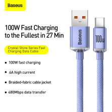 Кабель Baseus Crystal Shine Series Fast Charging Data Cable USB to Type-C 100W 20V 5A 1.2m Фиолетовый