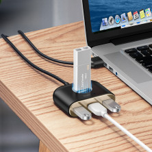 USB-хаб Baseus 5in1 Square Round HUB Adapter Type-A to USB3.0, USB2.0*3, Micro USB кабель 1м Чорний
