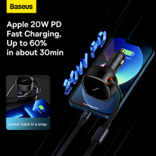 Автомобильное зарядное устройство Baseus Enjoyment Retractable 30W c встроенным кабелем 2-in-1 Type-C и Lightning 0.75м Черный