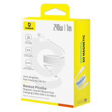 Кабель Baseus PicoGo Magnetic Liquid Silicone Series Fast Charging Data Cable Type-C to Type-C 240W 1m Белый