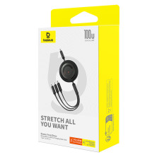 Кабель Baseus Free2Draw Retractable Crystal 3-in-1 Fast Charging Data Cable Type-C to Lightning+Type-C+MicroUSB 100W 1.1m Чорний