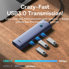 USB-хаб Baseus 5in1 UltraJoy 5-Port Type-C HUB Adapter Type-C to USB3.0*4, Type-C(PD)*1 Сірий